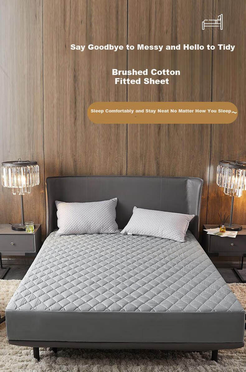 I-WILL Brushed Cotton Quilted Double Mattress Protector Single Piece Spiral Grid Waterproof Quilted Fitted Sheet Khaki 150x200cm 1