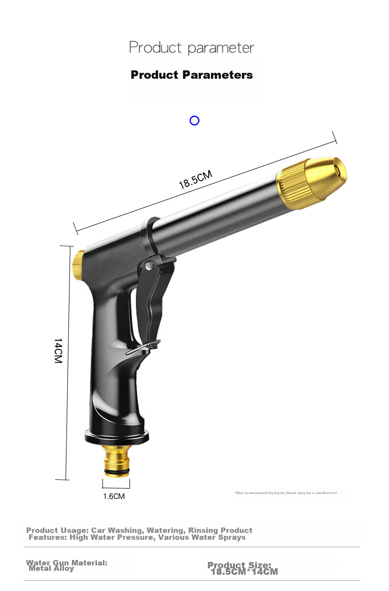 Yueye High-Pressure Car Wash Water Gun Spray Gun for Home Use, Watering Plants, Connecting to Tap Water, Car Cleaning Tool, Washing Nozzle, Alloy 13