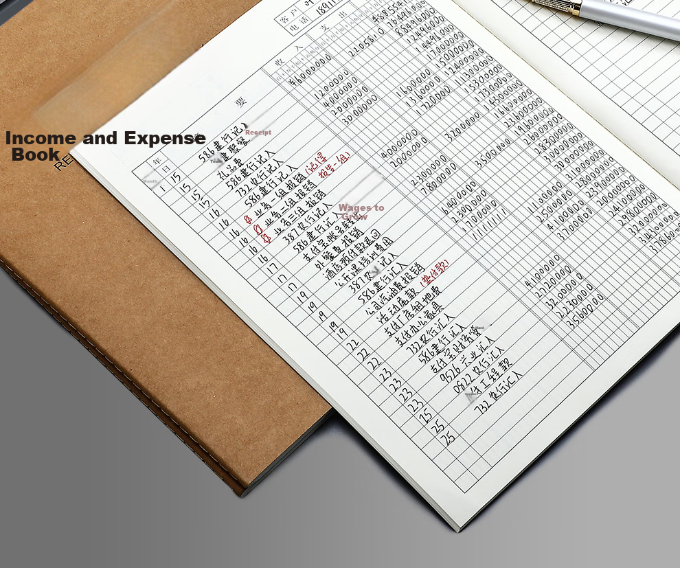Jiaranheng 5-Pack A4 Cash Book, Kraft Paper Accounting Ledger, Cash Journal, Income And Expense Book, Company Financial Accounting Flow Sheet, Financial Management Notebook 19