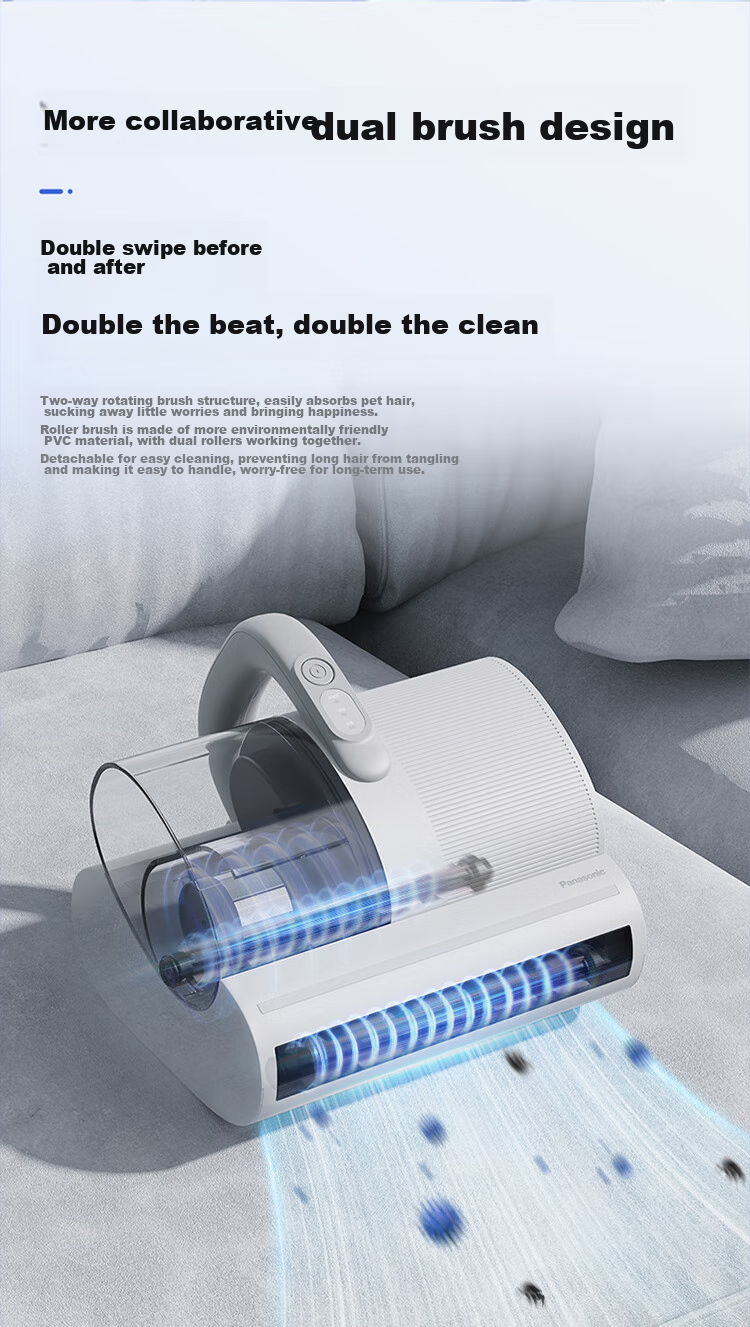Panasonic [Cleaning Wonder] Ultrasonic Mite Remover, Bed Vacuum Cleaner for Home Use, High Suction Power, UV Sterilization, Hot Air Dehumidification, Dual Roller Brushes, Dual Beating Blades, Dual Cups MC-DC21P 8