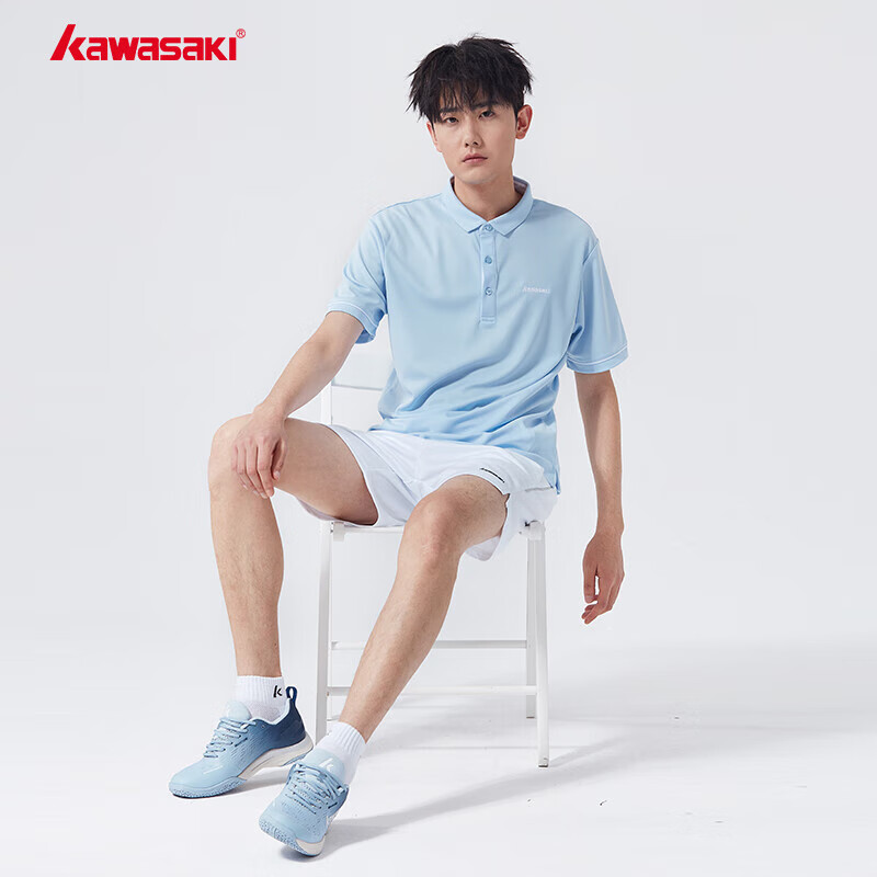 KAWASAKI Badminton Shirt for Women, Professional Sports Short-Sleeve Collared Quick-Dry T-Shirt V2920, Ice Blue, M