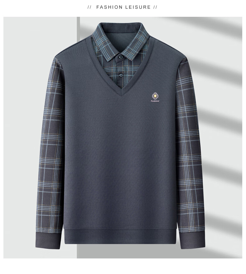 Pierre Cardin Men's Long Sleeve T-Shirt Spring Autumn Business Casual Two-in-One Polo Shirt Dark Gray XL 8