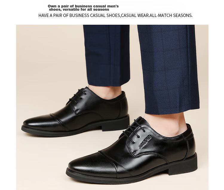 EGCHI Men's Leather Shoes, Business Formal Shoes, Comfortable Low-Top Lace-Up Leather Shoes, J3667, Black, Size 39 17