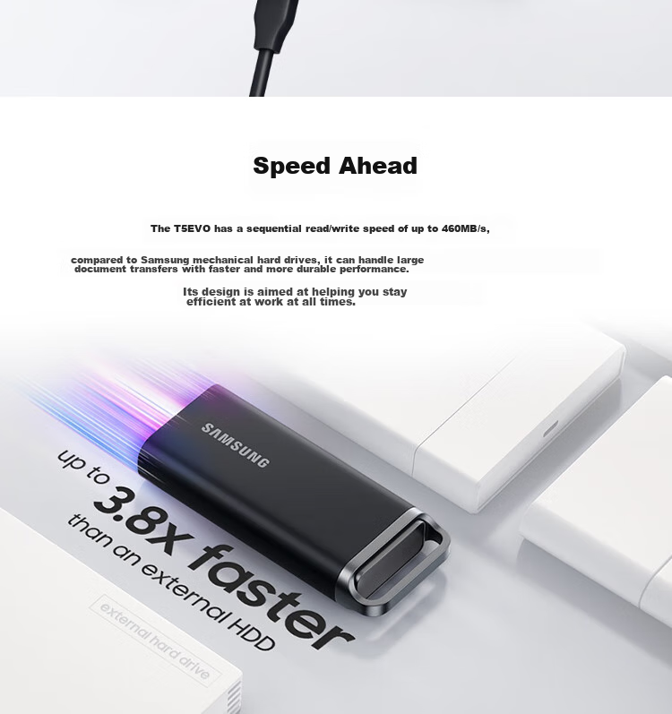 SAMSUNG 2TB Type-C USB 3.2 Portable Solid State Drive (PSSD) T5 EVO Starry Black, Direct Phone Connection, Laptop External, Large Capacity 4