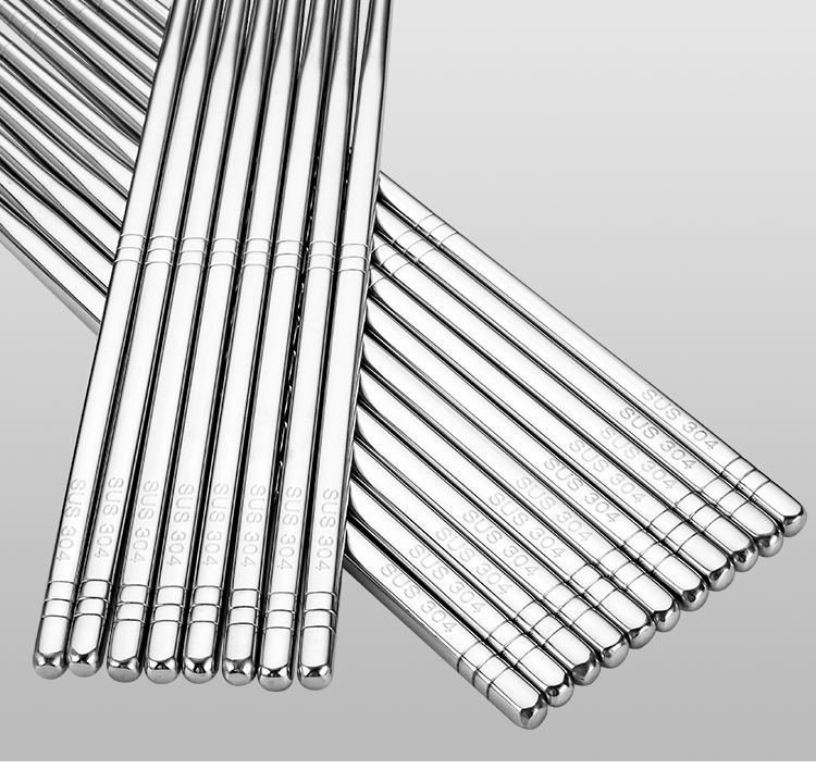 Guangyi 304 Stainless Steel Chopsticks, Non-Slip, Heat-Resistant, Durable, for Home Use, Metal Chopsticks, Six-Ring Chopsticks, 10 Pairs Pack GY7512 1