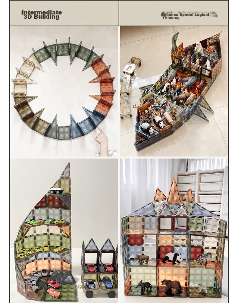 BEIESTATE Magnetic Nature Building Blocks, Children's Toy Construction Set, Double 4D Diamond Surface Colorful Window, 60 Pieces, Gift for Kids 5
