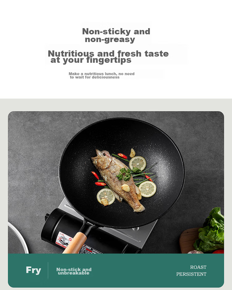 MAXCOOK Non-Stick Wok, 32cm Iron Pan with Wooden Spatula, Compatible with Gas And Induction Stoves, Non-Stick Coating MCC588 6