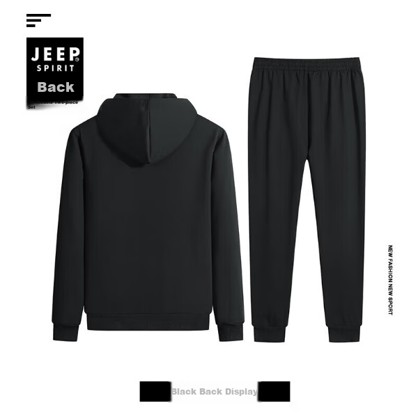 JEEP SPIRIT Men's Hooded Sweatshirt And Jacket Set for Autumn And Winter, Outdoor Sportswear Two-Piece Set SY118 Black 3XL 14