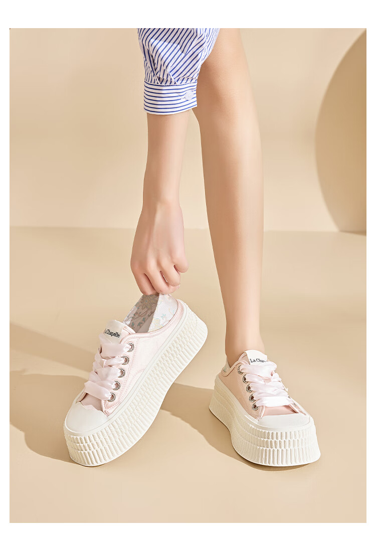 La Chapelle Women's Sneakers, Versatile Thick-Soled Casual Shoes, Chanel-Inspired Slip-On Shoes for Women-002 Pink Size 39 1