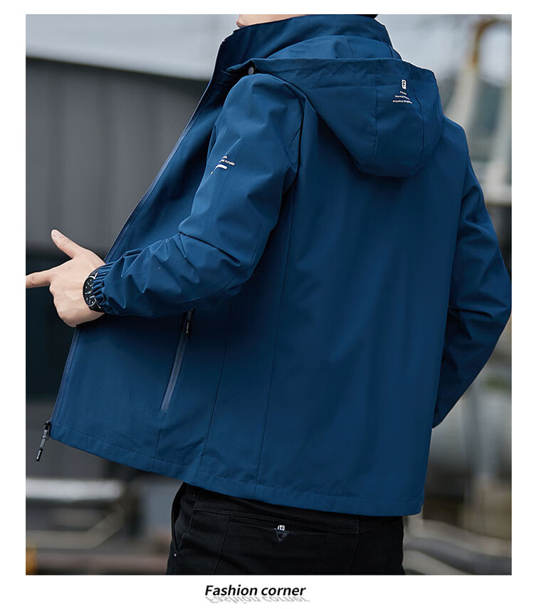 TUCANO Men's Jacket, Spring And Autumn Hooded Coat, Men's Business Casual Loose Outdoor Windbreaker, Blue, 2XL 7