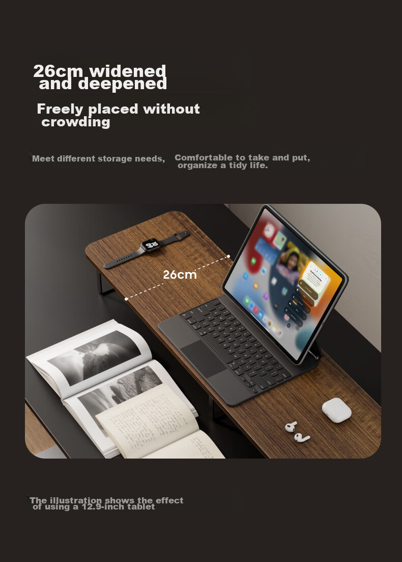 Brateck Beihu Monitor Riser Stand, Display Stand, Desktop Computer Stand, Laptop Stand with Storage Rack, G600 Black Wood Grai 6