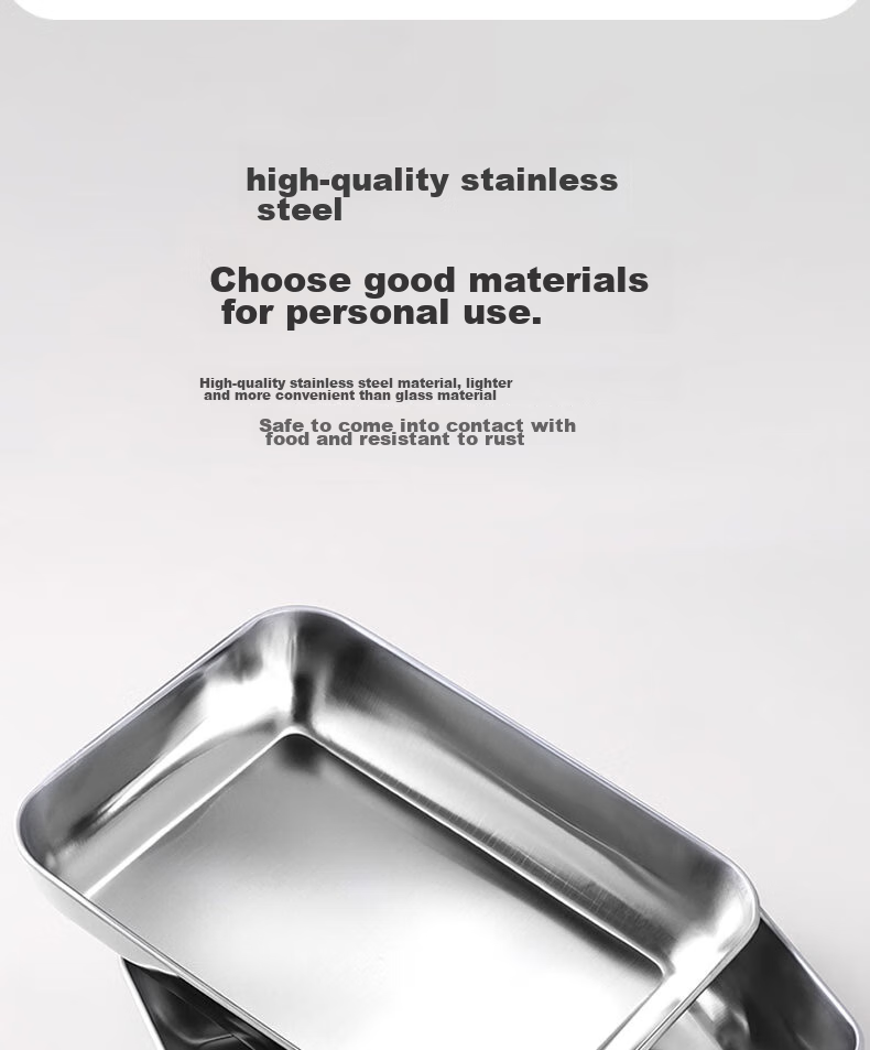 BJ Stainless Steel Rectangular Food Storage Containers, Extra Thick Tray Boxes, Vendors' Cold Dish Plates, Barbecue Plates, Large Size with Lids, Set of 6 2