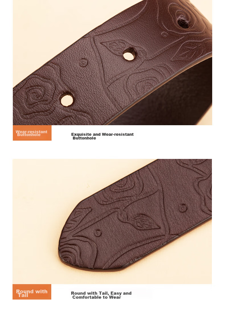 Cattlesboss Women's Leather Belt, Vintage Carved Buckle, Versatile Waistband, 5333 Dark Brown, 105cm 16
