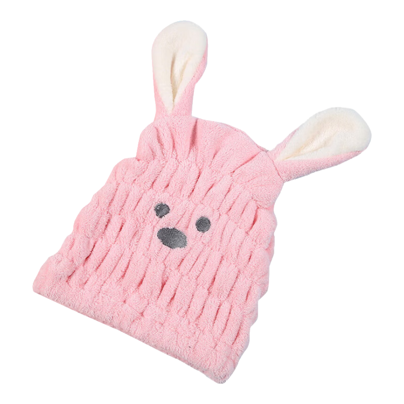 9I9 Baby Hair Towel Cap, Infant Hair Drying Towel, Coral Fleece, Strong Absorbent Hair Wiping Towel, A35 Pink Cute Rabbit