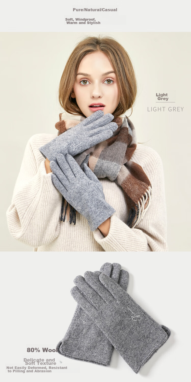 JIUMU Wool Thermal Gloves for Women, Winter Thickened Fleece-Lined Windproof Cold-Resistant Touchscreen Compatible Gloves 11