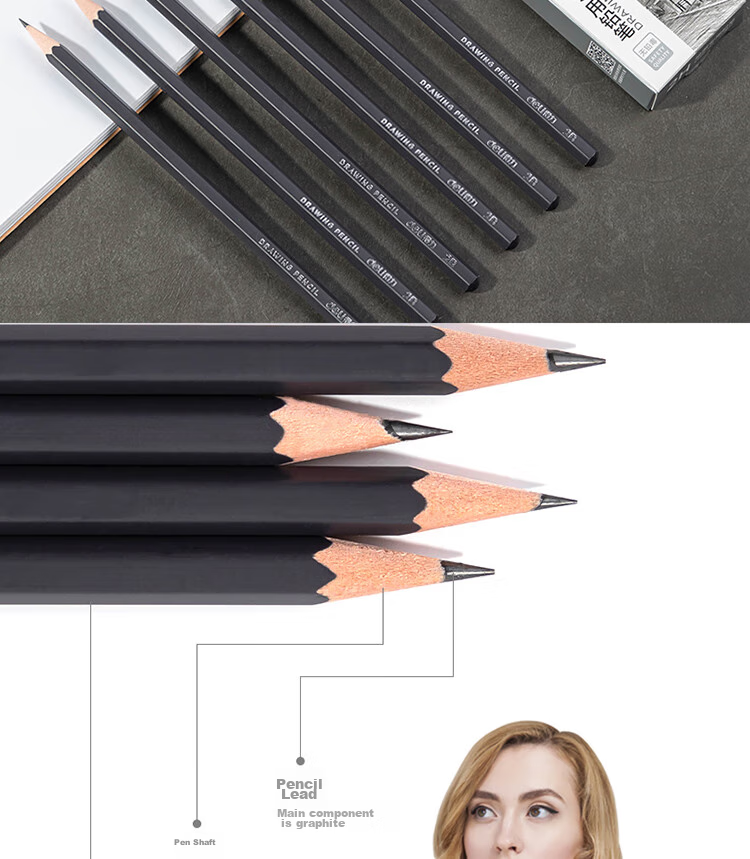 Deli Drawing Pencils, 12 Pieces, 2B Sketching Pencils, Hexagonal Barrel for Students, Black Lead Art Pencils for Sketching And Drafting, Specialized for Beginners, Back-To Stationery 3