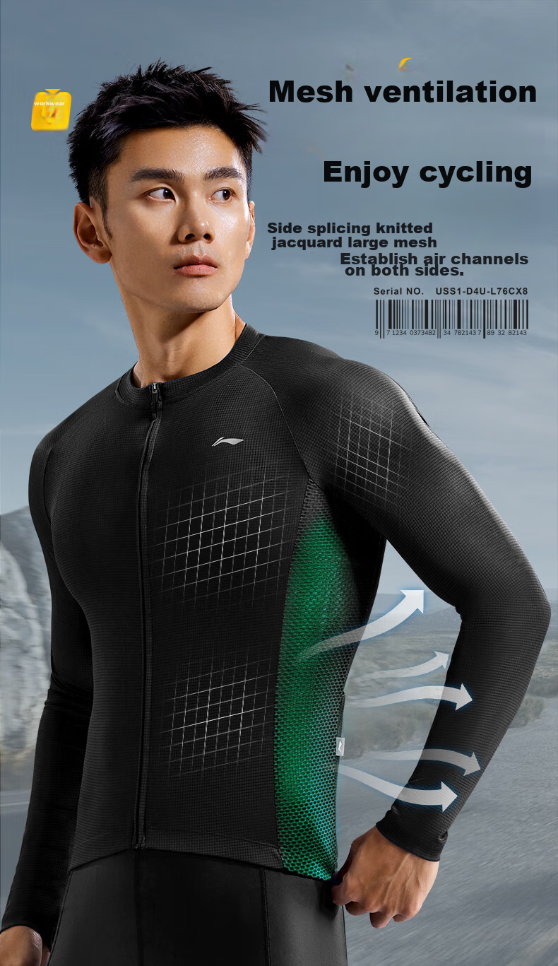 Li-Ning Cycling Jersey, Long Sleeve, Autumn And Winter New Style, Men's Road Bike Mountain Bike Breathable Top, Quick-Drying Cycling Clothing 8