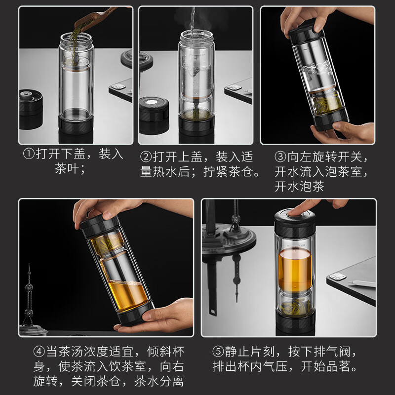 Chazhilian Tea Infuser Cup, Business Edition, High-End Double-Layer Glass Cup with Filter for Tea Leaves, Car-Mounted Cup, National Day Gift