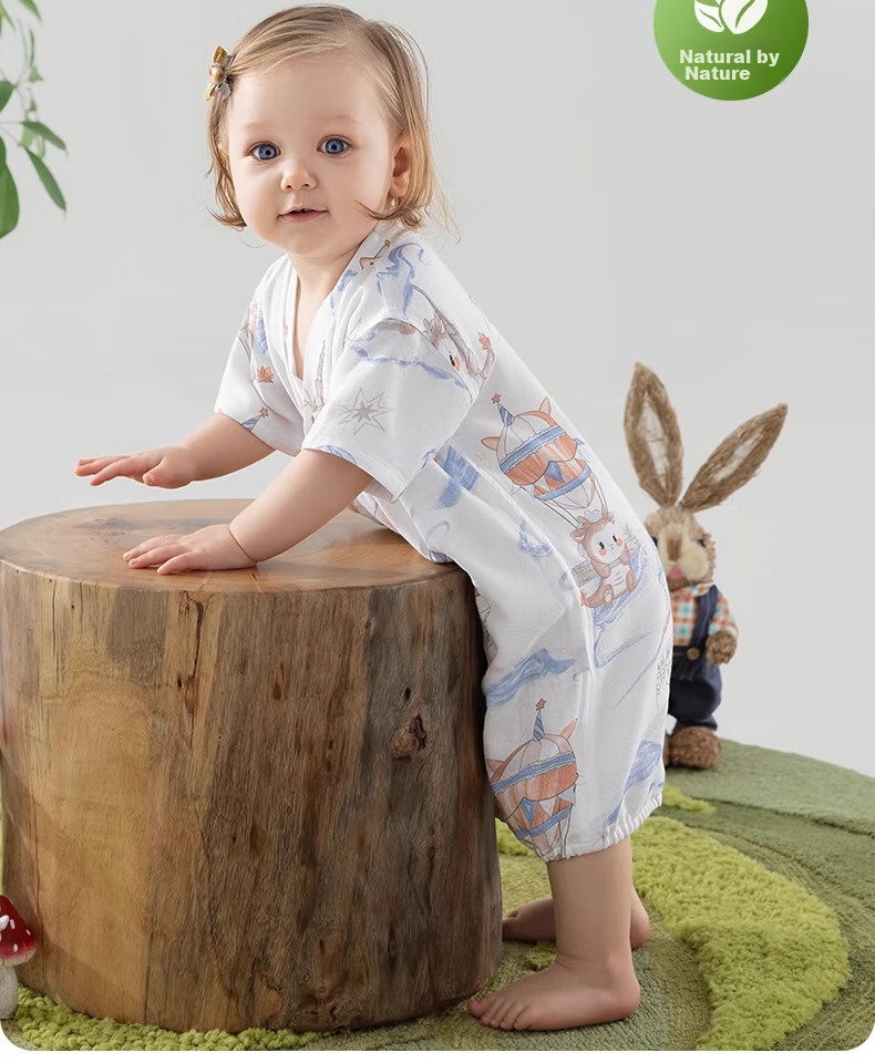Beitaisi Baby Clothes, Summer Thin Bamboo Cotton Onesie, Newborn Gauze Romper, Short-Sleeve Infant Pajamas 1