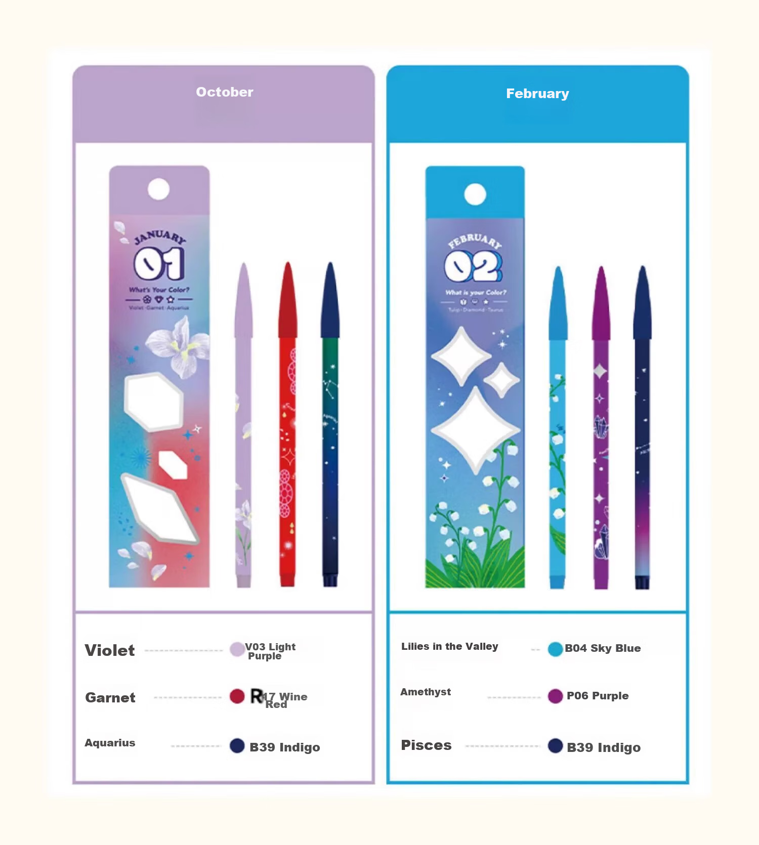 Monami 3000 Watercolor Markers, 12 Zodiac Signs, 0.4mm High-Quality Colored Water-Based Pens, for Note-Taking, Student Journaling, Line Drawing, 3-Color Set - December Watercolor Markers 16