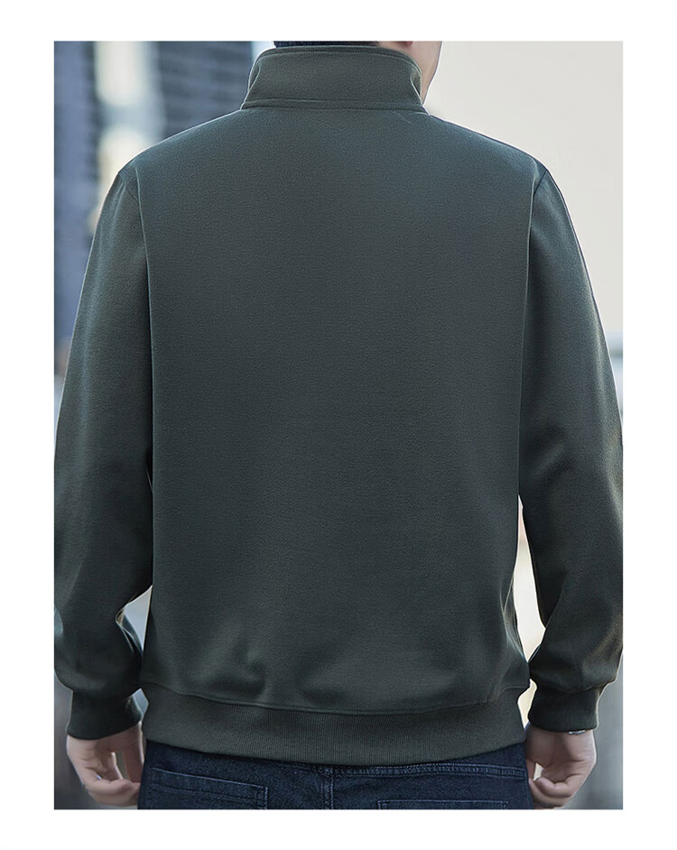 JEEP SPIRIT Men's Sweatshirt, Spring Half-Zip Long-Sleeve T-Shirt, Men's Jacket Undershirt, Army Green, XL 16