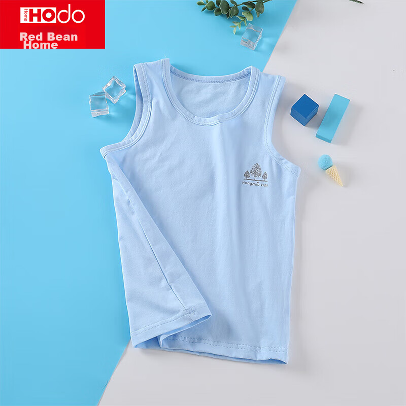Hodohome Children's Tank Top for Boys, Summer Lightweight 40-Count Combed Cotton Casual Sports Undershirt 803 Light Blue 140