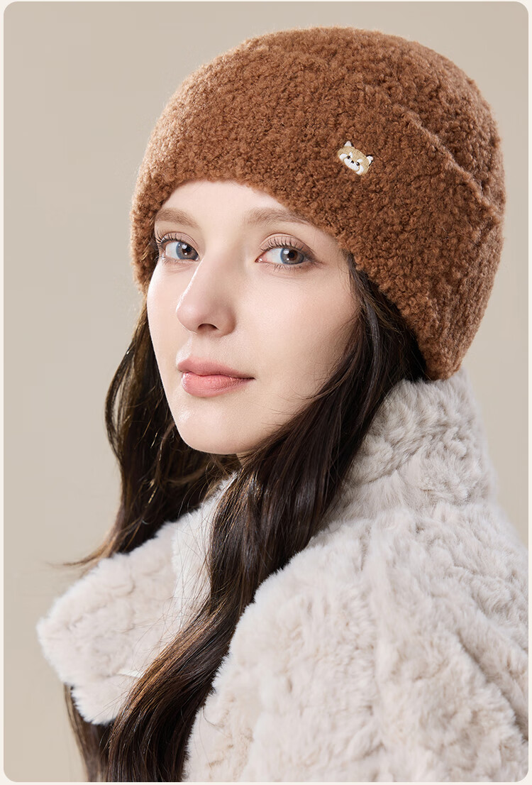 JIUMU Wool Warm Knit Hat, Autumn And Winter Knitted Cap, Cold Hat, Winter Hat, Outdoor Ear Protection Cold Hat for Women in Winter 16