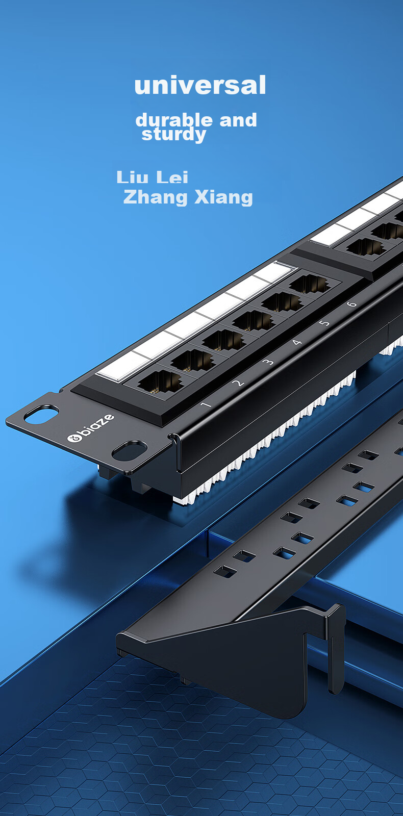 BIAZE CAT5e 24-Port Patch Panel, Unshielded CAT5e Network Cable Management Rack, Gold-Plated 1U Rack-Mounted Cabinet for Engineering Network Patch Cords And Cable Management Trough TT82 5