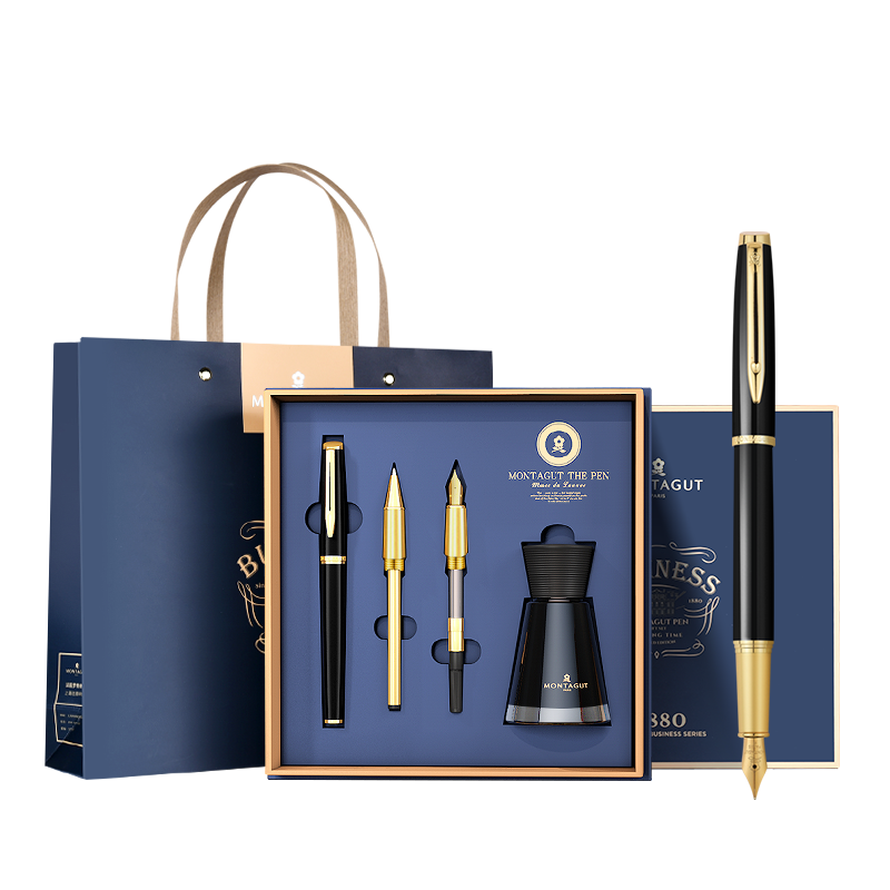 MONTAGUT [Mid-Autumn Festival Gift] Fountain Pen, Extra Fine Nib, Signature Pen, for Men And Women Students, Office Use, High-End Gift Box Set, Ruizhi Series 2007-1 Black Liya