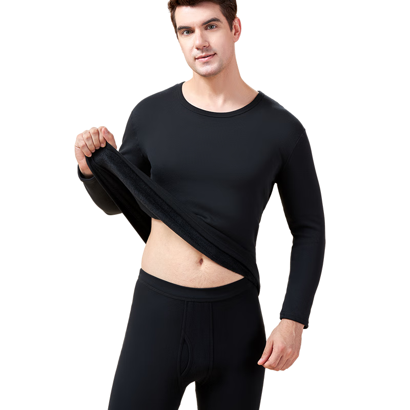 LangSha Thermal Underwear for Men, Thickened Fleece-Lined, Middle-Aged And Elderly, Autumn And Winter Undershirt And Long Johns, Warm Set, Men's Black XXXL
