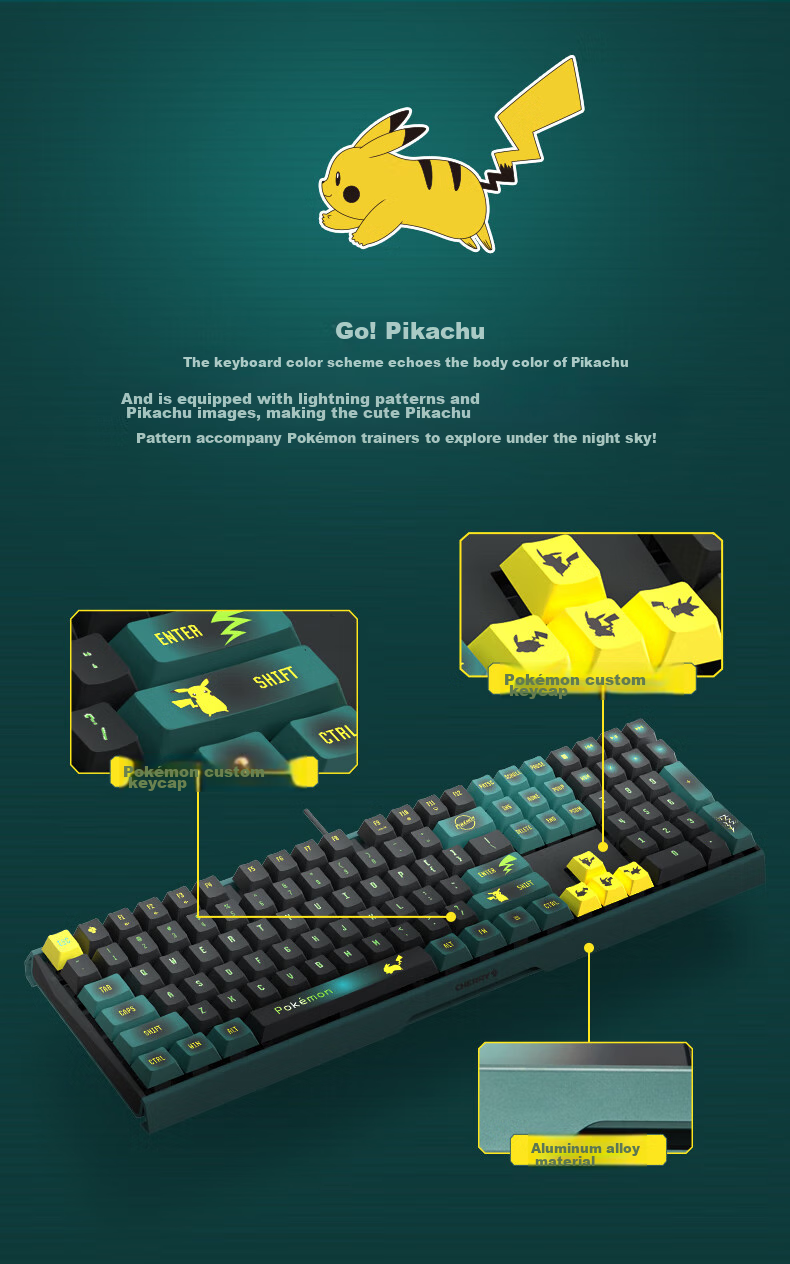 CHERRY MX3.0S Mechanical Keyboard Pikachu IP Collaboration Edition Pokemon Gift Box Wired 108-Key Keyboard with Alloy Shell for Computer, Office, Gaming And E-Sports 4