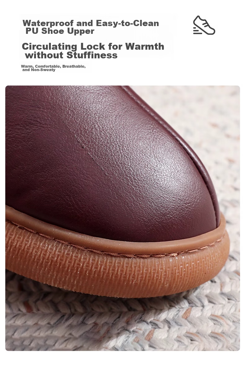 GUOLUOFEI Elderly Non-Slip Cotton Shoes with Heel, Fleece-Lined Warm Waterproof Slippers for Middle-Aged And Elderly Parents, Wine Red, Size 36-37 6
