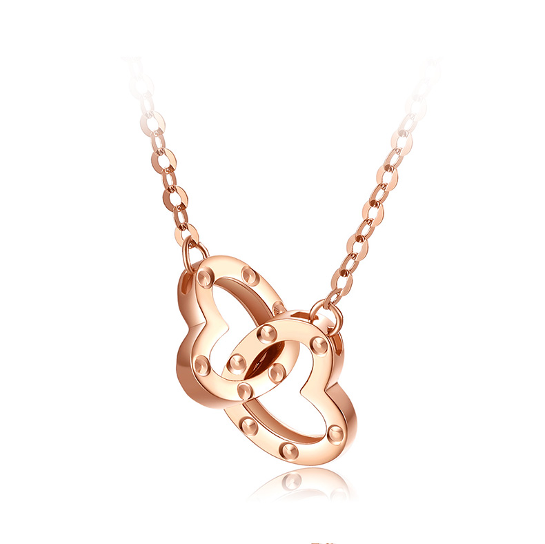 tsl谢瑞麟love circle系列18k玫瑰金项链双环爱心项链女款锁骨链ag539