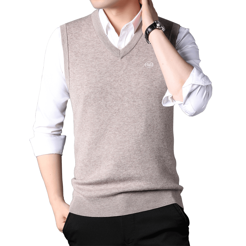 Hengyuanxiang Pure Wool Vest for Men, Autumn Pullover V-Neck Knitted Sweater Vest, Inner Sleeveless Undershirt for Me