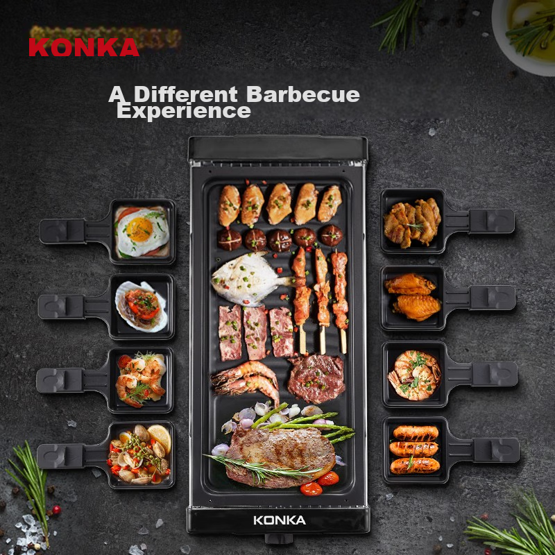 KONKA Electric Grill, Multifunctional Electric Griddle, Meat Roasting Machine, Non-Stick Grill Rack, Home Smokeless Barbecue Pan, Double-Layer Skewer Machine KEG-W261B