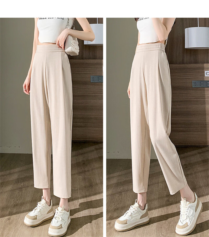 Dme [Commute Thin Nine-Tenths Pants] Summer Slightly Elastic Straight-Leg Elastic Waist Women's Trousers Casual Pants Light Gray S 10