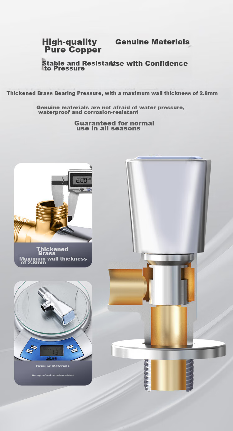 JD Original Brass Thickened Triangular Valve, Hot And Cold Water Stop Valve, 1/2 Inch Inlet And Outlet, Cold Water Angle Valve, Blue 5