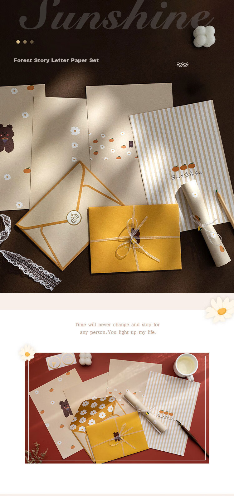 Shiluode Letter Paper And Envelopes for Students And Teachers, B5 Size, Children's Home Letters, Confession Letters, Small Clear Ribbon Pendant, Beautiful Set, 4 Sheets of Letter Paper, 2 Envelopes 1