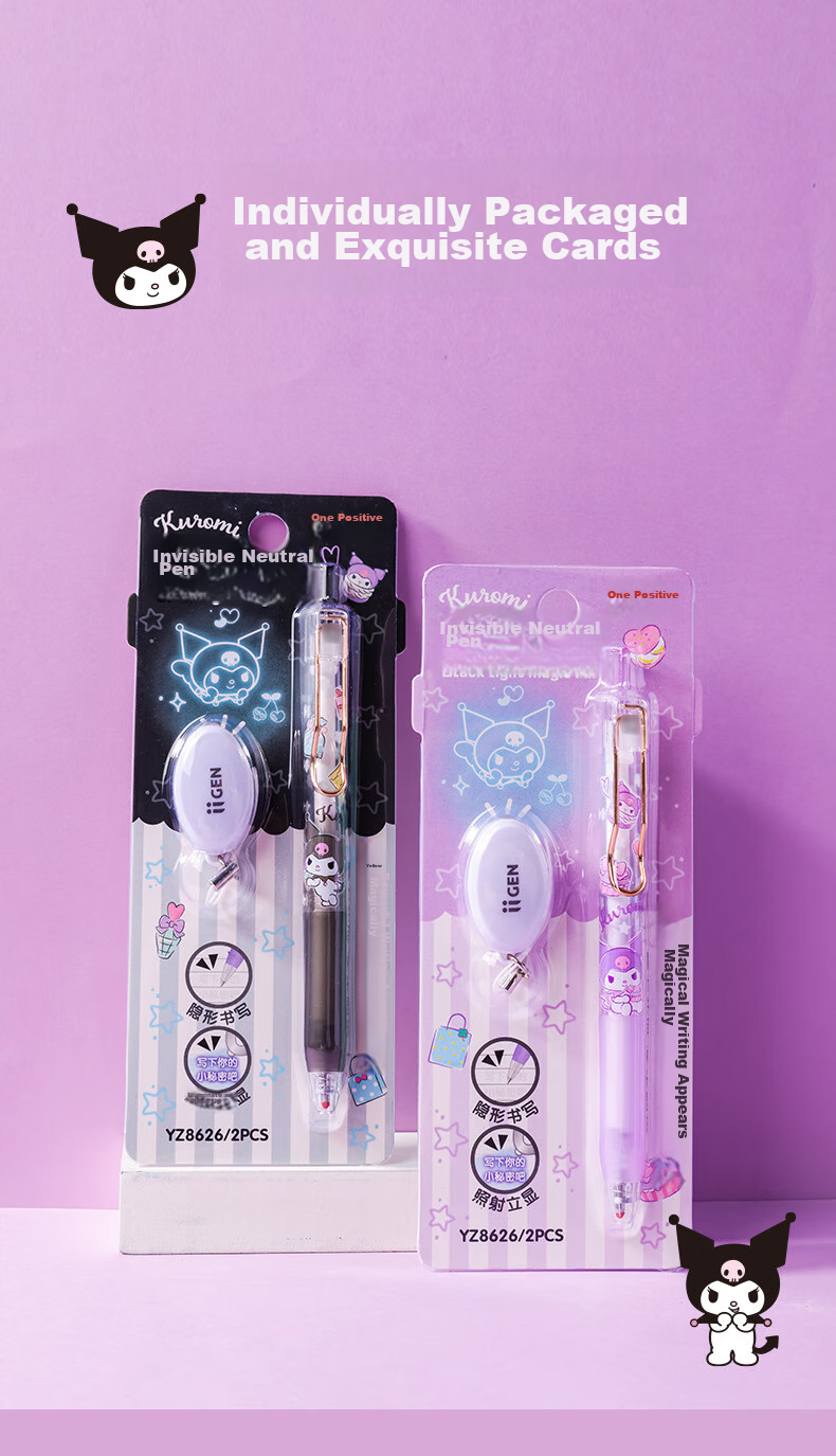 IiGEN Neutral Pen Sanrio Fluorescent Pen, Retractable Writing Diary, Hidden Trace Purple Light Invisible Pen, Essential Stationery for Primary And Secondary School Students at The Start of School, Melody B Model - 1 Card YZ8662 6