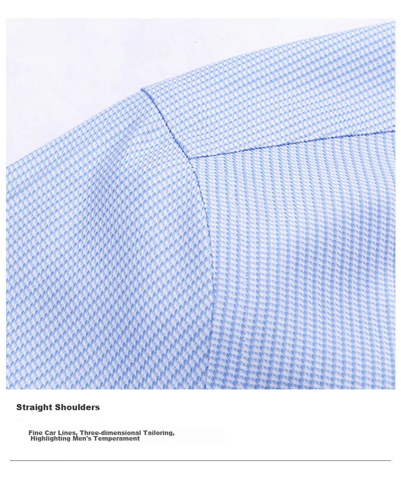 FIRS [200 Thread Count DP Wrinkle-Free] Men's Long Sleeve Shirt, Pure Cotton High-End Business Houndstooth Shirt, Blue, Size 38 20