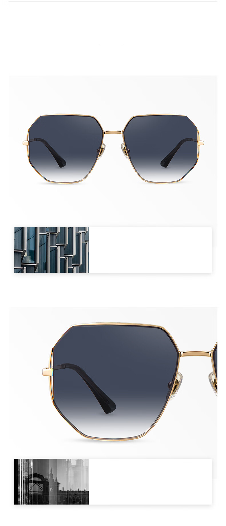 HELEN KELLER Polarized Sunglasses, Avant-Garde Geometric Metal Frame, H2158H01 All-Color Deep Gray + Bright Gold Frame 3