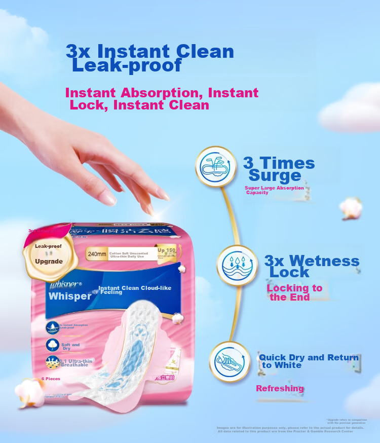 Hushubao Innovative Instant Clean Cloud-Feel Cotton Sanitary Napkins, Daytime Use, 240mm, 6 Pieces, Menstrual Pads Trial Pack, Sold by JD Official Flagship Store 2