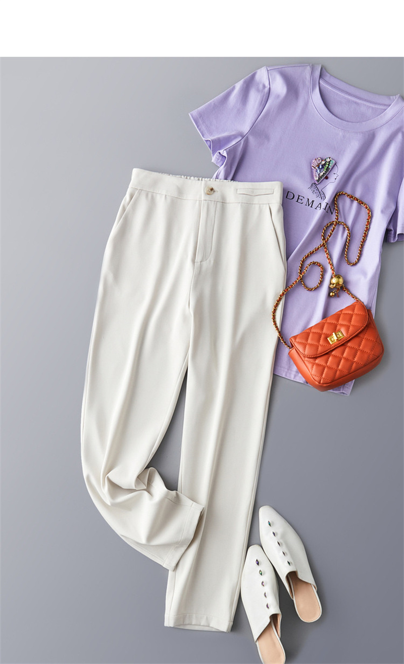 Dme Cropped Pants for Spring And Autumn, New Straight-Leg Suit Pants with Fake Pockets, Casual Trousers for Women, Khaki, S 65
