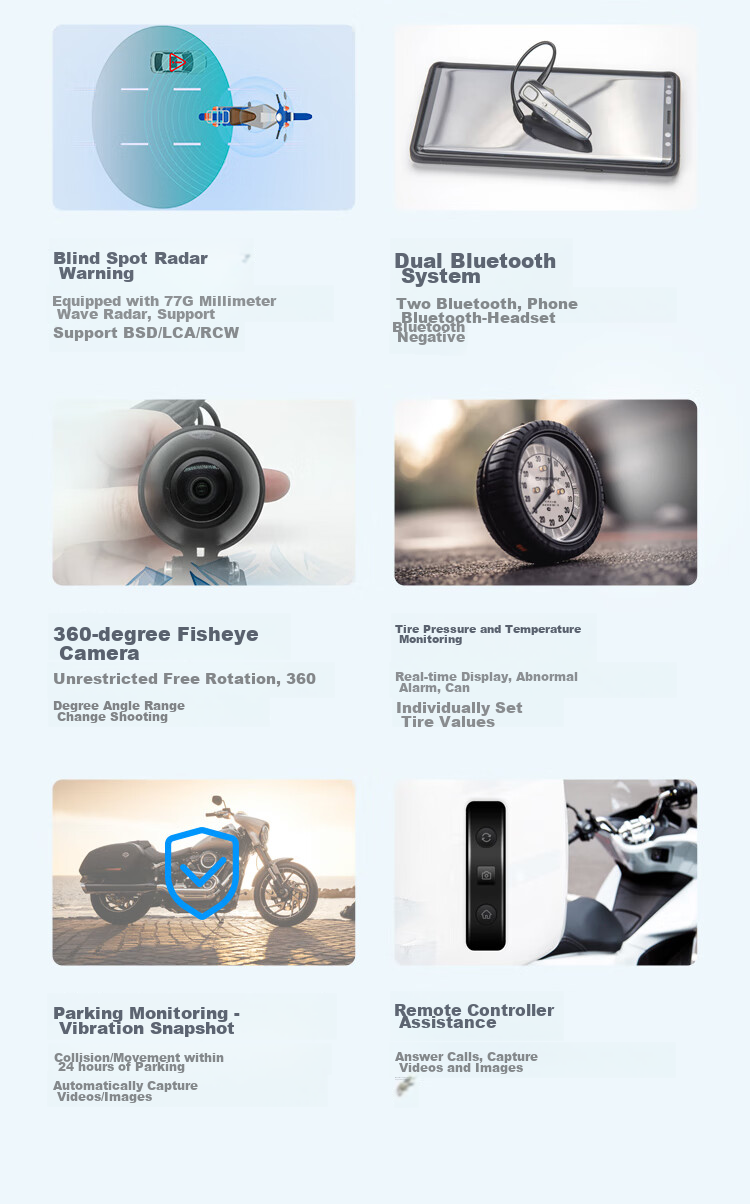 Tupozhe M8 Motorcycle Dash Cam, 5G Smart Car System, Blind Spot Radar, Tire Pressure Monitoring, Free View Angle Screen Casting, Carplay Navigation Device, M8 (All-In Package) 3