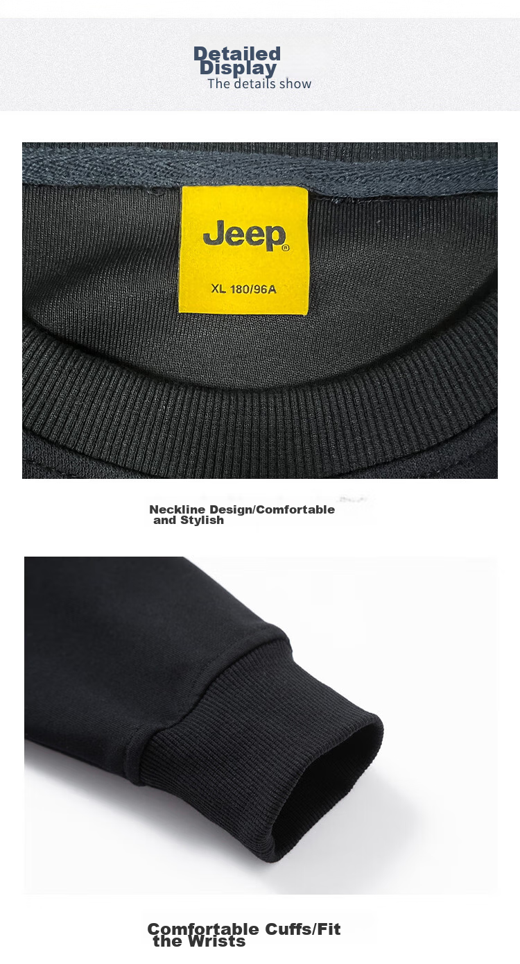 JEEP Sweatshirt for Men, Loose Embroidered Crew Neck Long-Sleeve T-Shirt, Casual Sportswear for Men's Clothing 102, Navy Blue, Size L 5