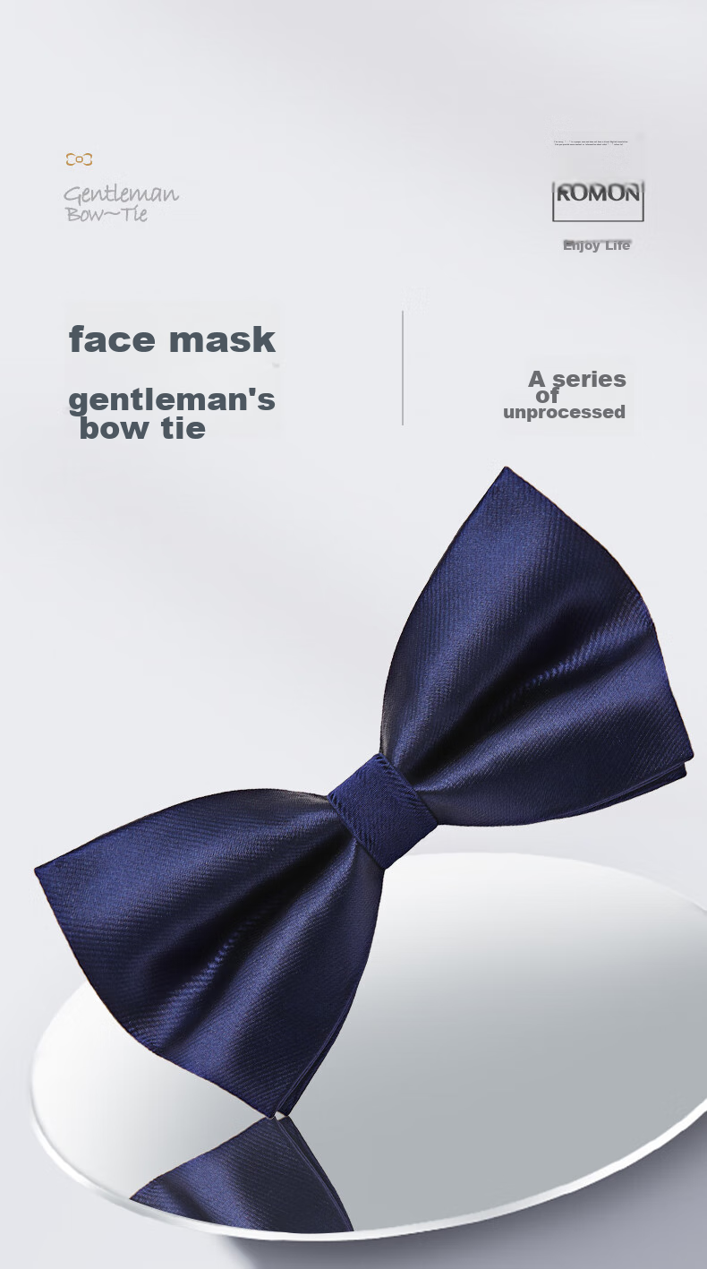 Luomeng Men's Bow Tie, Formal Wear for Groom's Wedding, Fashionable Bow Tie, Solid Color Bow Tie, Navy Blue 1