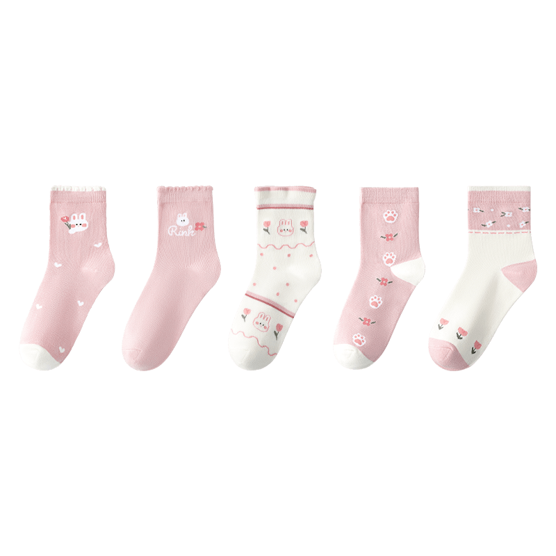 LangSha Children's Socks, Girls' Mid-Calf Socks for Spring, Autumn And Winter, Elastic Soft Comfortable Cotton Socks for Girls And Babies, 5 Pairs Per Pack