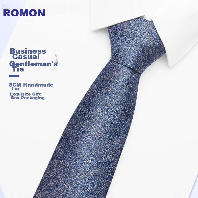 Luomeng Men's Business Formal Necktie, 8cm Hand-Tied, for Interviews, Work, Weddings, Gift Box Packaging, Blue, 145*8cm