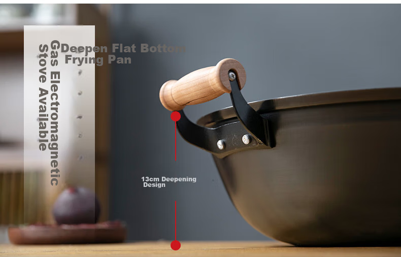 Dianjiang Cast Iron Wok, 34cm Traditional Uncoated Stir-Fry Pan, Non-Stick, Household Flat-Bottom Raw Iron Frying Pa 1