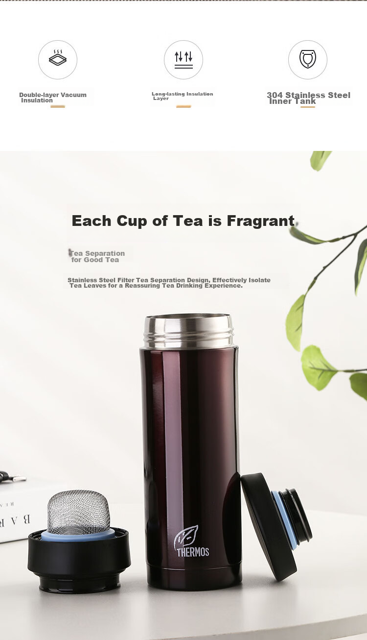 THERMOS Insulated Water Bottle, 470ml, High Vacuum Stainless Steel, for Outdoor Sports And Travel, with Tea Strainer, CMK-501 BKP 2